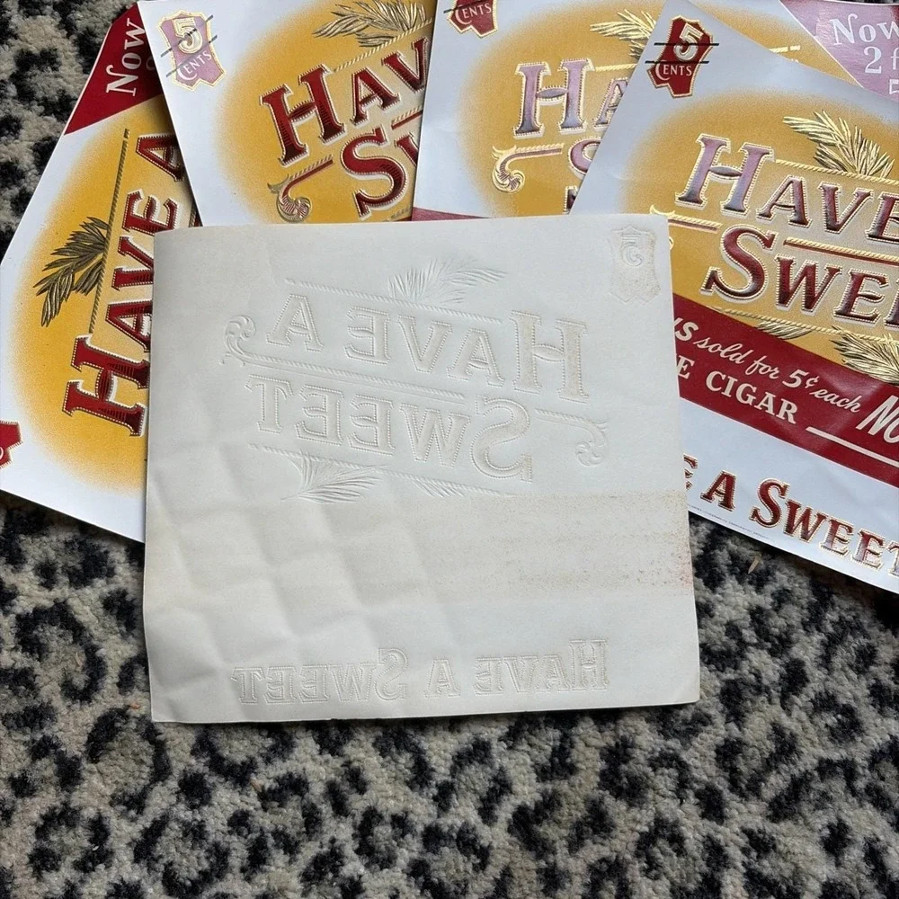 Lot 5 Lg Have a Sweet 5 cent Cigar Box Label Unused 1940-50s Tobacco Advertising